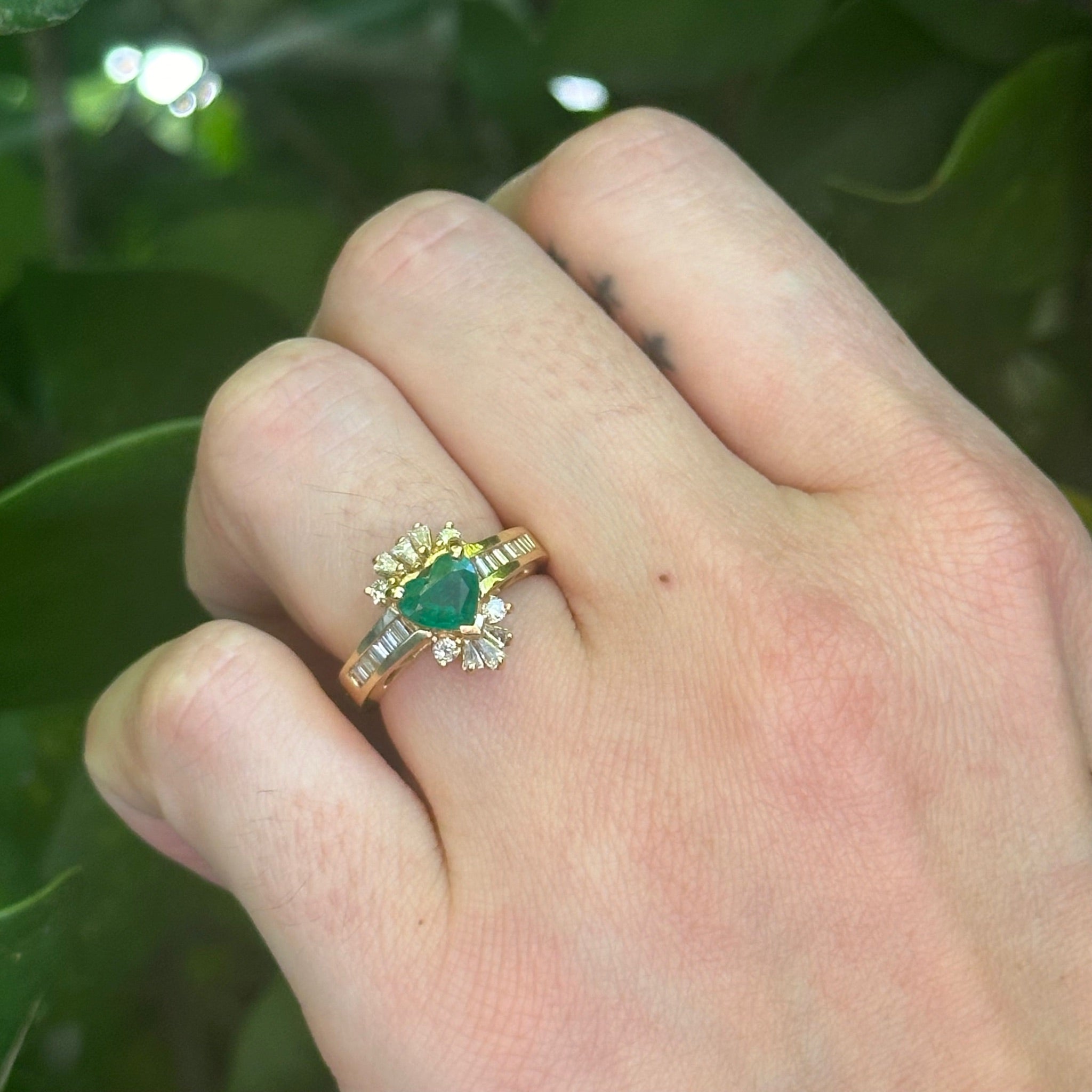 Emerald Heart and Diamond Ring