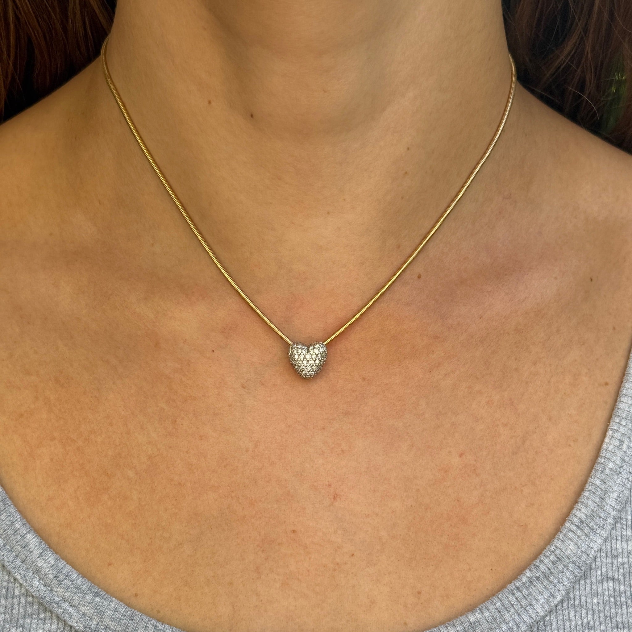 18K Snake Chain with Diamond Heart